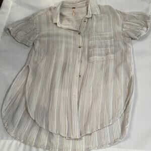 Free People Women size M grey and white stripes 77%cotton short sleeves